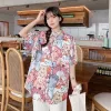 Skjorta mingliusili kawaii knapp upp skjorta mode 2021 sommar katttryck blus kvinnor kort ärm lös casual koreansk stil kläder