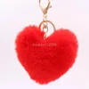 Fashion Red Love Heart Shaped Plush Keychain Couple Imitation Otter Rabbit Hair Ball Bag Pendant Car Pendant Lanyards Wholesale