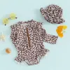 Moda de banho de moda recém -nascida meninas roupas de banho vintage estampa floral zíper de manga longa de babados de trajes de banho com trajes de banho de boné