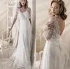 Romantisk bohemisk en linje stropplös halsringning bröllopsklänningar 2024 Ny full spets utsmyckning brudklänningar