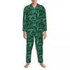 Pijamas masculinos pijamas homens folhas de palma diário preto leopardo floral impressão 2 peças casual pijama conjuntos de manga comprida oversized home terno