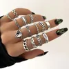 Cluster Rings Fashion Simple Vintage Silver Color Set Multi-layer Adjustable Chain Double Open Finger Ring Alloy Man And Women