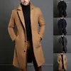 Herr ull iTutumn Winter Long Warm Trench Coat för män Solid Color Single Breasted Luxury Blends-Overcoat Topps Rockar Kläder