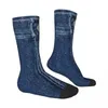 Chaussettes en Denim bleu pour femmes et hommes, classiques, en jean, design Vintage, bas amusants pour hommes, confortables, personnalisées, antidérapantes, automne