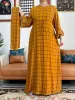 Abiti 2023 nuove donne africane manica lunga reticolo Dashiki abito floreale in cotone stampa abito caftano allentato con sciarpa vestido casual