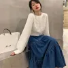 Klänningar plus storlek 5xl Loose Long Ing Cake Pleated kjol Kvinnor Autumn Blue Denim kjol Korean Fashion Simple Vintage Long kjol