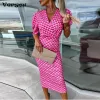 Dress Women Elegant Graphic Print Slim Party Dress Office Sexy Deep Vneck Wrap Midi Dress Casual Puff Short Sleeve Bohemian Hip Dress