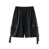 Shorts streetwear 2023 novos shorts de verão feminino casual fitas preto carga shorts para meninas calças na altura do joelho com corrente