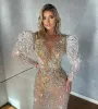 2024 Plus Size Arabische Aso Ebi Luxe Sparkly Zeemeermin Trouwjurk Kralen Kristallen Kant Bruidsjurken Jurken