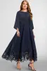 Dress Plus Size Semi Formal Navy Blue Chiffon Lace Stitching 3/4 Sleeve Tunic Maxi Dress Classic Wedding Big Swing ALine Dress 2024