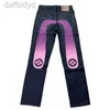 Męskie dżinsowe spodnie dżinsy haft w kształcie litery M prosta rurka szeroka noga długa krawędź ulica swoboda EV High Hip-Hop Clothing Rozmiar 28-40 240305
