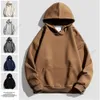 Solid color hooded sweatshirt shoulder down top loose casual hooded jacket mens 400G plush and thickened trendy brand