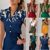 Kadın bluzları zarif kadınlar bluz moda gömlekleri yaz v yaka düğmesi Petal kollu baskılı gömlek ofis banliyö üstleri