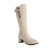 Boots Fashion Knee High Woman 2024 Autumn Winter Zipper Women's Black Beige Flock Long Tall Shoes Ladies Plus Size 43