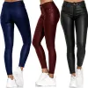 Capris – pantalon en cuir PU pour femmes, taille haute, slim, Push-Up, élastique, en Spandex, jegging, Streetwear, S3XL