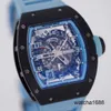 Marca relógio grestest relógios de pulso rm relógio de pulso rm030 argentina azul preto carbono oco data armazenamento dinâmico masculino