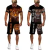 Herrspårar Summer Tracksuit T-shirt Shorts 2 Piece Animal Tiger Printed Outfits Sports Suit Overized Casual Streetwear Man Sets Clothing J240305