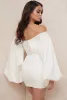 Klänning 2021 Autumn Winter Women White Black Satin Corset Dress Puff Sleeve Sexig stropplös Bodycon Elegant Party Mini Dresses