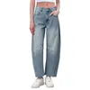 Jeans da donna Pantaloni lunghi larghi larghi alla moda casual a vita bassa Pantaloni in denim da donna tagliati lavati a vita media con tasche