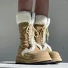Stövlar ins plattform kall vinter snö 2024 trendig flock päls mitten av kalv kilar kvinnor skor bekväma varm