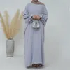 Etniska kläder vanlig abaya kvinnor muslimska maxi klänning blygsam kaftan dubai kalkon mantel islamisk bönplagg arabisk eid ramadan djellaba
