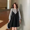 ドレスブロックカラーパッチワーク妊婦ドレス長いランタンスリーブオン韓国スタイルのマタニティ服カジュアルロングルーズブラウス