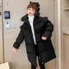 Пуховое пальто 2024, корейская зимняя длинная хлопковая куртка для девочек-подростков, утепленная парка с высоким воротником и кружевом для подростков, школьная теплая верхняя одежда