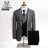 Men's Suits DAROuomo(Jacket Vest Pants) Fashion Boutique Lattice Formal Business Mens Suit 3pcs Set Groom Wedding Dress Plaid DRV8238