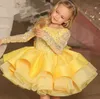 Jóia princesa lantejoulas renda manga comprida vestido florista vestido de baile para meninas