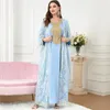 الملابس العرقية عيد مبارك جيلابا النساء المسلمات مفتوحة Abaya Kimono Maxi Dress 2 قطعة مجموعة دبي Kaftan Jalabiya رمضان الإسلام المساء