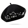 Goccia Berretto francese Spessore Strass Decorazione Senza tesa Decorazione termica Lana Artista Stile francese Cappello da pittore Copricapo da donna 240221