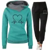 Suits Woman Tracksuit 2 Piece Set Winter Warm Hooded Pullovers Sweatshirts Female Jogging Tops Or Black Pants Clothing Sports Outfits