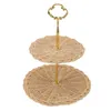 Plates Woven Fruit Tray 2 Tier Round Durable Decorative Rattan Serving Standing Trays Multipurpose Exquisite For Wedding Camping