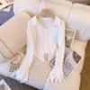 Robes de travail Fashion Two Piece Sets Femmes Tenues pour femmes Vêtements tuniques White Crops Tops A-Line Mini Robe Suit Preppy Style Korean Y2K Set