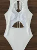 Swimwear 2023 Cut Out Drawstring Front Fringe Trim Swimsuit Women One Piece Swimwear Female Beachwear Bathers Bathing Swimming Swim Suit