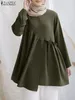 Ethnic Clothing Elegant Solid Tops Islamic ZANZEA Fashion Muslim Blouse Women Long Sleeve Flounce Hem Shirt Ramadan Blusas Chmeise 2024