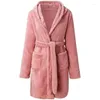 Women's Sleepwear Women Sleeping Robe Pure Color Thickened Winter Home Bathrobe Ladies Casual Hooded With Pockets Warm Simple Padded Pajamas