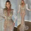 2024 Plus Size Arabische Aso Ebi Luxe Sparkly Zeemeermin Trouwjurk Kralen Kristallen Kant Bruidsjurken Jurken Es Es Es es