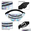 Storage Bags Holographic Fanny Pack Sport Waist Bag With Zipper Adjustable Belt Hologram Metallic Color Clear Fashion Pu For Women M Dhw01