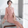 نساء سراويل سراويل للسيدات من أزياء Concuntos Feminino Elegante Women مع حزام ربيع الخريف سترة وسروال سراويل