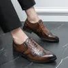 Brown Men Dress Shoes Stone Grain Oxfords Square Toe Lace-up Black Business Mens Shoes Size 38-45