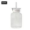 Botellas de agua estilo Ins botella de vidrio escala de tiempo taza de café doble tapa vasos a prueba de fugas con tapa y pajita para beber
