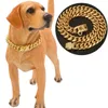 Coleira de cachorro dourada 18k, aço inoxidável 304, 14mm de largura, gargantilha para animais de estimação, colar de metal, acessórios para cães, corrente 240226