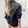 Women's Jackets Jackets Jean Fashion Sleeve Tassel Rivet Denim Women Autumn Spring Black Cool Outwear 240305