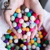 Lets Make 100Pcs Crochet Beaded Wood Teether 16mm Round Baby Wooden Toys Braided Teething Beads Oral Care 240226