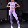 Fatos de treino feminino novo conjunto de esportes das mulheres sem costura roupas esportivas ginásio perna camisa conjunto de roupas de fitness conjunto j240305