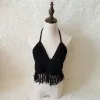 Costumi da bagno Nuovo Hallow Out Bikini Crop Top con nappa Sexy pizzo all'uncinetto Braletter fatto a mano in maglia Halter Cami Tank Donna reggiseno a rete YG704