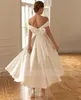 A-line krótka suknia ślubna 2024 z kokardą ukochaną z ramion satynowe suknie ślubne satynowe suknie noceum