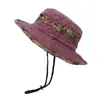 Szerokie brzegowe czapki wiadra czapki 2023 NOWE DOU HAT MENS I Women Beach Anti Sun Sun Panama Mountain Tourism Fisherman Hat Retro Printing Summer Sun Hat Outdoor J240305