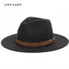 super brede rand Fedora Wol Pork Pie Boater Flat Top Hat voor dames Heren Vilt Brede Rand vintage hoed Fedora Gambler H2881